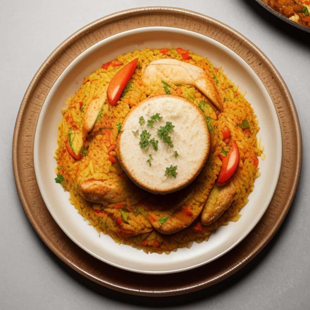 Paella vegetariana con petto di pollo
